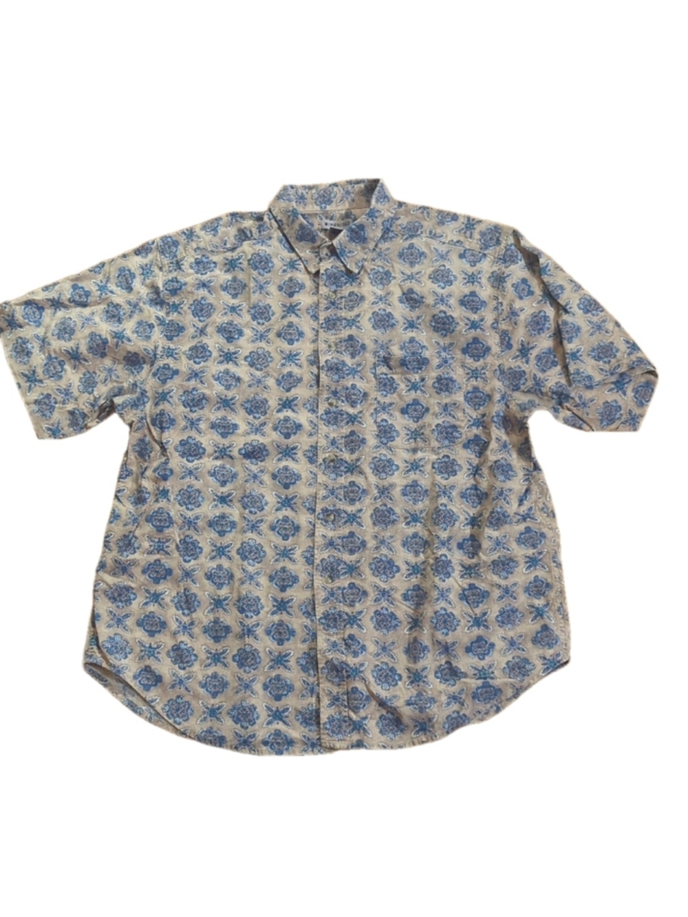 Windridge Mens Tan Blue Short Sleeve Button Down Extra Large